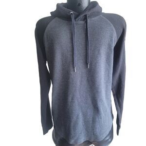 American Eagle Black and Grey Waffle Knit Pullover Hoodie S
